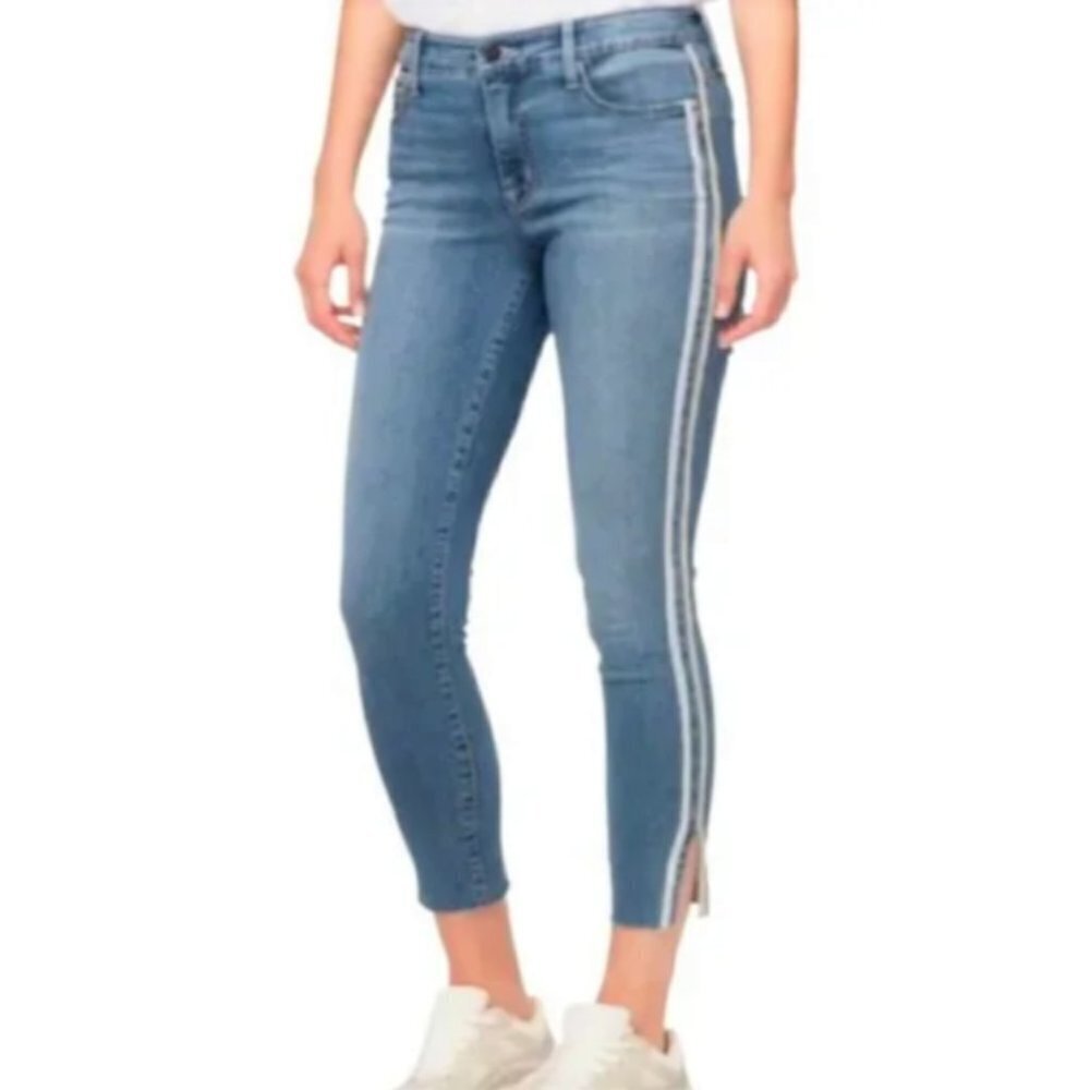 Sanctuary Denim Social Ankle Standard Rise Blue Gold Striped Jeans Size 29